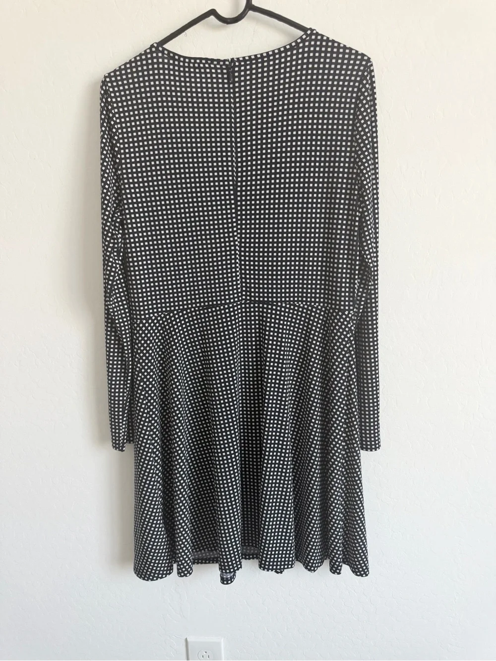 Michael Kors Black and White Polka Dot Long-Sleeve Fit & Flare Dress